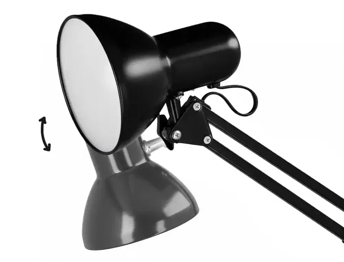 Q-Connect Antares - Lámpara de Escritorio Metálica con Pinza, Brazo Doble de 3 Articulaciones, Interruptor, 40W (Compatible LED), Color Negro