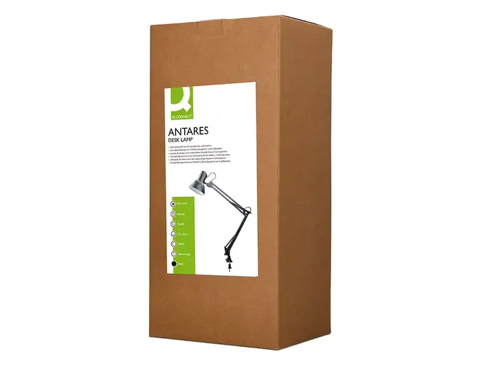Q-Connect Antares - Lámpara de Escritorio Metálica con Pinza, Brazo Doble de 3 Articulaciones, Interruptor, 40W (Compatible LED), Color Negro