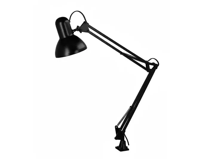 Q-Connect Antares - Lámpara de Escritorio Metálica con Pinza, Brazo Doble de 3 Articulaciones, Interruptor, 40W (Compatible LED), Color Negro