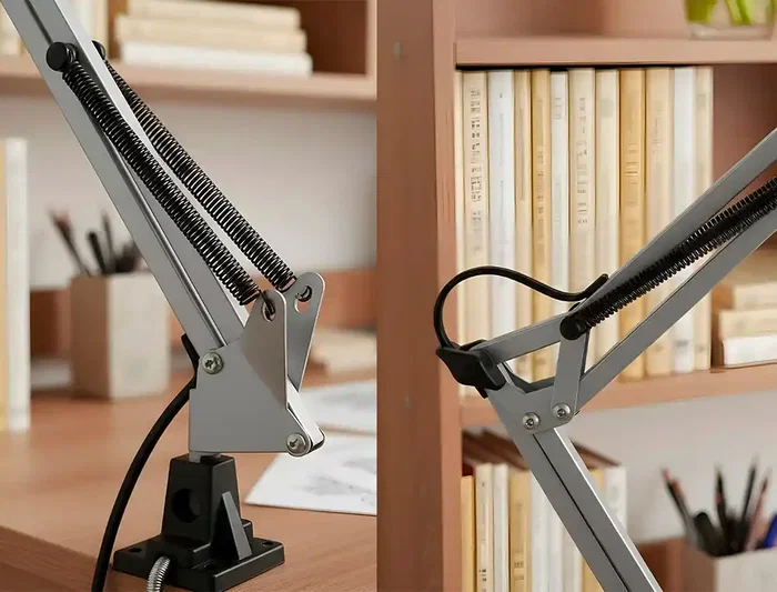 Q-Connect Antares - Lámpara de Escritorio Metálica con Pinza, Brazo Doble de 3 Articulaciones, Interruptor, 40W (Compatible LED), Color Negro