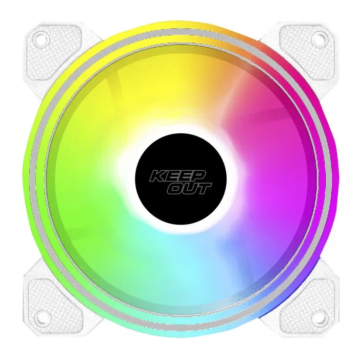 Keep Out XFC-120DRW Ventilador PC 120mm Blanco ARGB, 1600 RPM, 9 Aspas, 58 CFM, Sistema Antivibración, Control PWM de 4 Pines