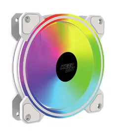 Keep Out XFC-120DRW Ventilador PC 120mm Blanco ARGB, 1600 RPM, 9 Aspas, 58 CFM, Sistema Antivibración, Control PWM de 4 Pines