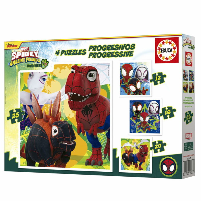 Educa Puzzles progresivos - Dino Spidey - 12+16+20+25 piezas