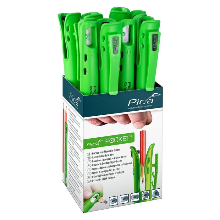 Pica Funda Pocket y Sacapuntas para Lápices de Madera, Retiene Lápices de Cualquier Forma y Tamaño, Incluye Sacapuntas con Limitador y Clip