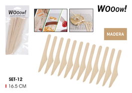 Wooow Set 12 Cuchillos Desechables de Madera 16.5 cm (36 Unidades)