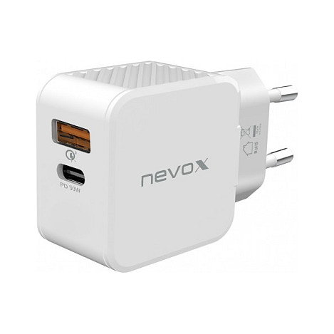 nevox Cargador HC-2009 USB PD Type C + QC3.0 30W Blanco nevox Cargador HC-2009 USB PD Type C + QC3.0 30W Blanco