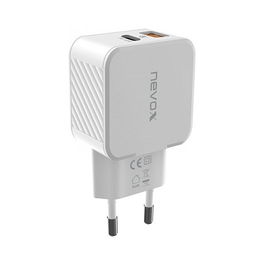Nevox HC-2009 Cargador USB PD 30W Tipo C + QC3.0 Blanco, Interruptor Incorporado, Protección Contra Sobrecarga, Sobrecalentamiento y Cortocircuito