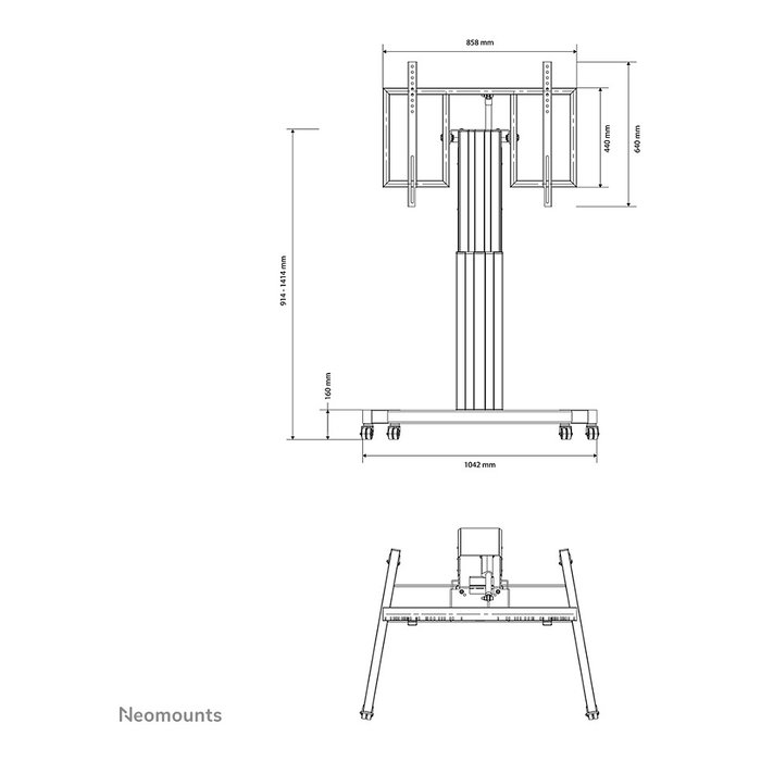 NEOMOUNTS Soporte de TV motorizado para suelo M2500TBLACK, inclinable, para pantallas de 42 a 100 pulgadas (106-254 cm), VESA hasta 800x600, carga 150 kg