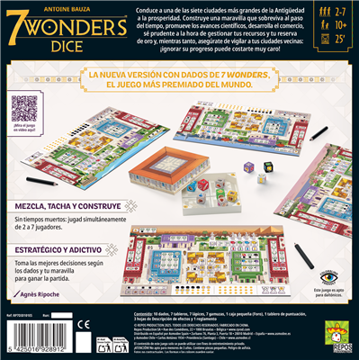 Repos Production 7 Wonders Dice - Juego de mesa estratégico roll & write para 3 a 7 jugadores, +10 años, 30 min, en español - RP7DI0101ES