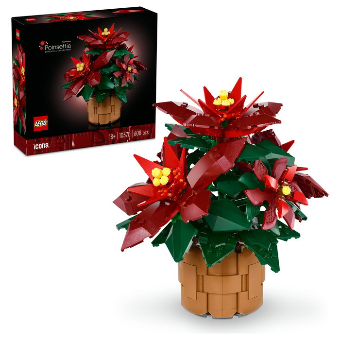 LEGO 10370 Icons Botanicals Flor de Pascua Weihnachtsstern, Juego de Construcción de 608 Piezas para Adultos, Coleccionable, Multicolor