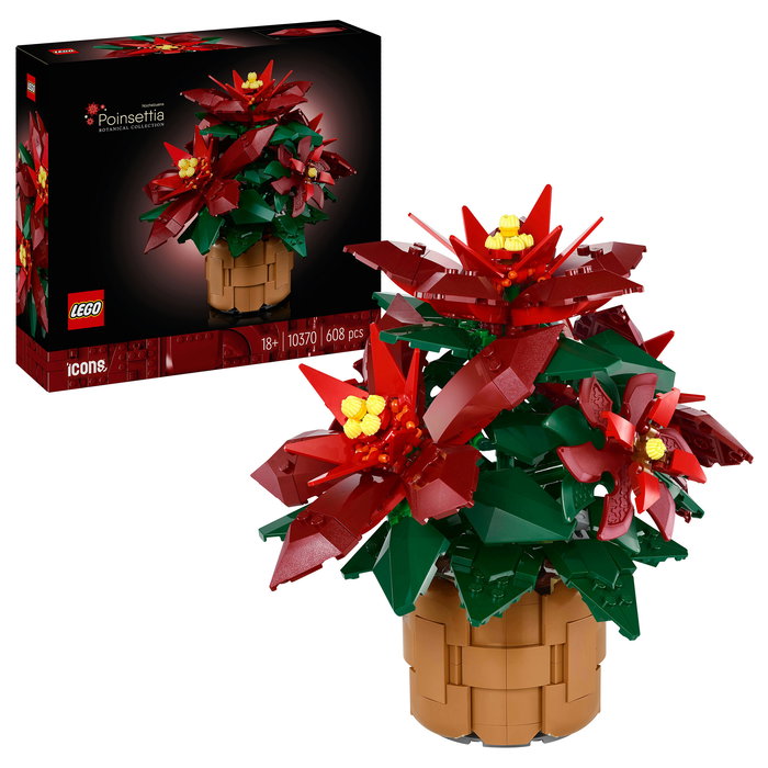 LEGO 10370 Icons Botanicals Flor de Pascua Weihnachtsstern, Juego de Construcción de 608 Piezas para Adultos, Coleccionable, Multicolor
