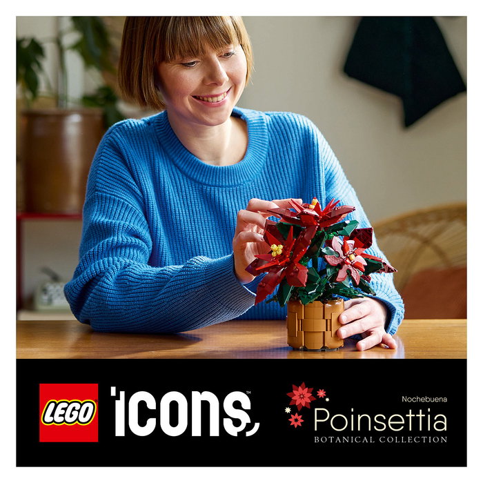 LEGO 10370 Icons Botanicals Flor de Pascua Weihnachtsstern, Juego de Construcción de 608 Piezas para Adultos, Coleccionable, Multicolor