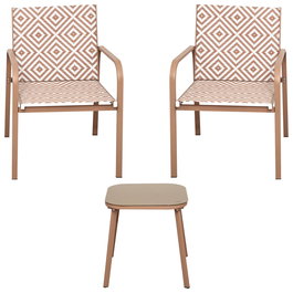 Home Deco Factory Salón de Jardín México Beige - Mesa Reversible Acero Epoxy y Sillas Textileno UV para 2 Personas, Mesa 45x45 cm