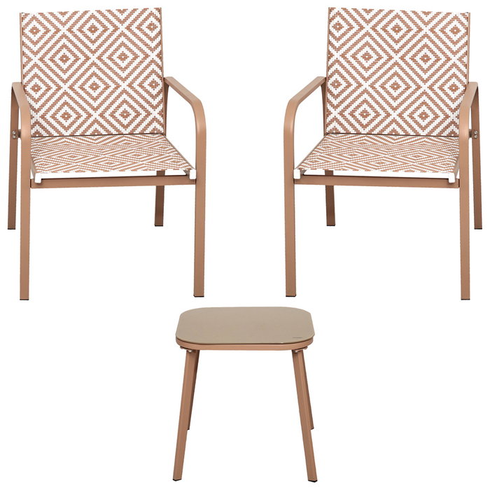 Home Deco Factory Salón de Jardín México Beige - Mesa Reversible Acero Epoxy y Sillas Textileno UV para 2 Personas, Mesa 45x45 cm Home Deco Factory Salón de Jardín México Beige - Mesa Reversible Acero Epoxy y Sillas Textileno UV para 2 Personas, Mesa 45x45 cm