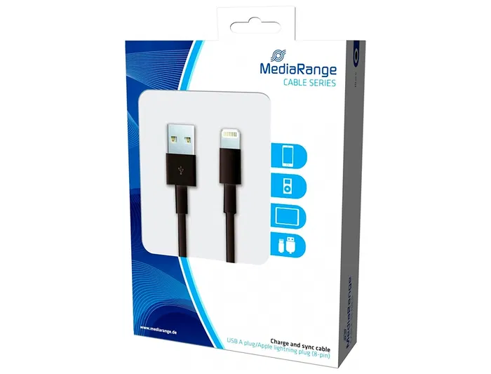 Mediarange Cable USB 2.0 a Lightning, 1 m, Negro, para Carga y Sincronización de iPhone, iPad, iPod Mediarange Cable USB 2.0 a Lightning, 1 m, Negro, para Carga y Sincronización de iPhone, iPad, iPod