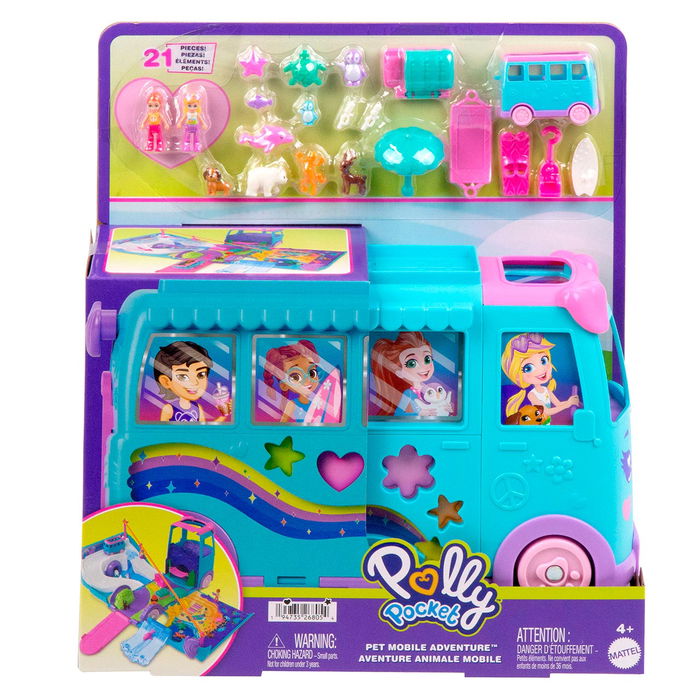 Mattel Polly Pocket Estuche Furgoneta Aventura Animal Jcc22 con Muñecas y Accesorios para Niños +4 Años
