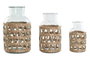 DKD Home Decor Set de 3 Jarrones de Cristal y Fibra Natural
