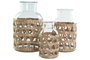 DKD Home Decor Set de 3 Jarrones de Cristal y Fibra Natural