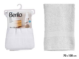 Berilo Toalla de Baño Lisa 80% Algodón 20% Poliéster 400 g, Color Blanco, Medidas 130x70 cm (Abierta) (Set de 12)