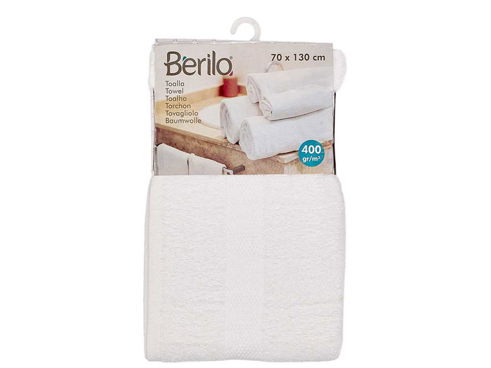 Berilo Toalla de Baño Lisa 80% Algodón 20% Poliéster 400 g, Color Blanco, Medidas 130x70 cm (Abierta) (Set de 12)
