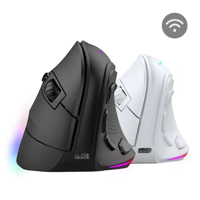 Mars Gaming Ratón Gaming Ergonómico Vertical Inalámbrico MM-SK Tri-Mode, 8400 DPI, 9 Botones Programables, RGB, Blanco, para PC, PS5, Xbox, Mac