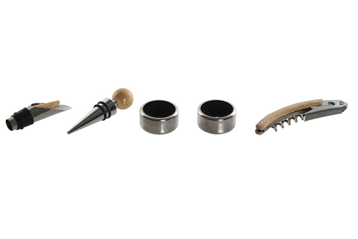 DKD Home Decor Set de 7 Piezas de Bambú e Inox Colores Natural y Plateado Dimensiones 6 x 22 x 6 cm