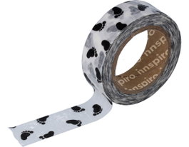 Innspiro Cinta masking tape Washi huellas pies bebe negro 15mm x 10m Serie Deco
