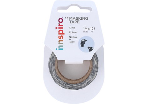 Innspiro Cinta masking tape Washi huellas pies bebe negro 15mm x 10m Serie Deco