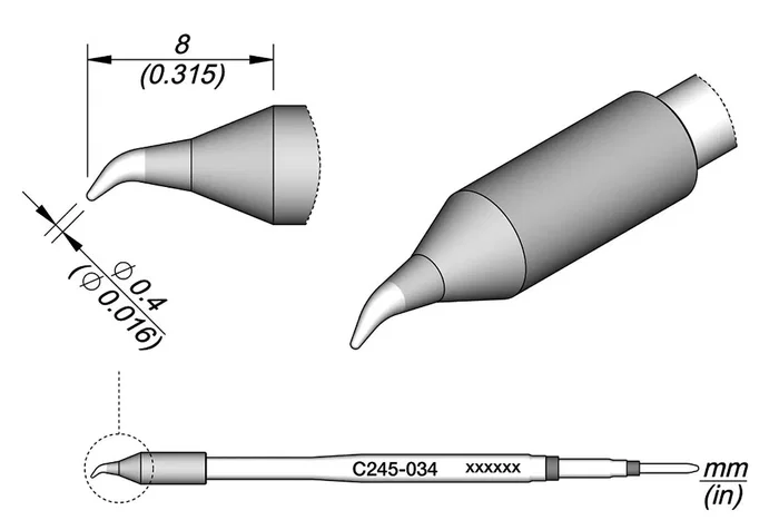 JBC TOOLS Punta de soldadura cono acodado 0,4mm