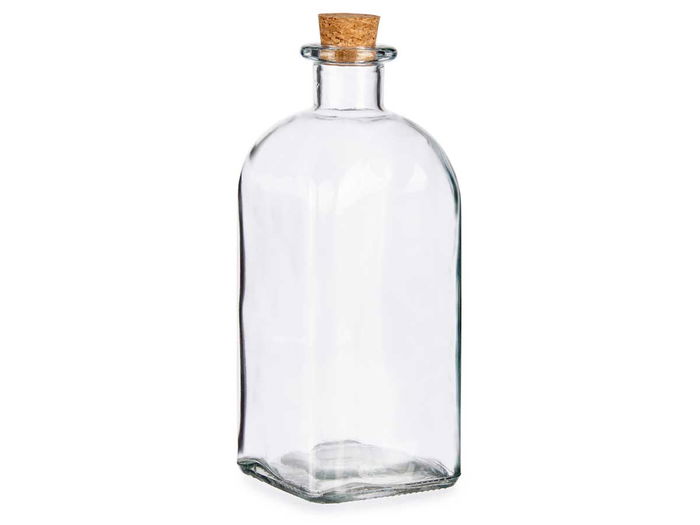 Vivalto Frasca de Vidrio Transparente 1000 ml con Tapon de Corcho, 9x22.5x9 cm (Set de 18)