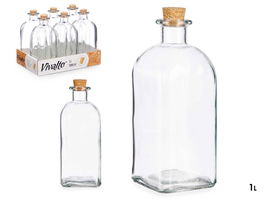 Vivalto Frasca de Vidrio Transparente 1000 ml con Tapon de Corcho, 9x22.5x9 cm (Set de 18)