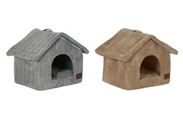 DKD Home Decor Set de 2 Camas tipo Casa en Poliéster Camel y Gris