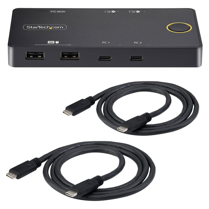 StarTech.com C2-H46-UC2-PD-KVM KVM Switch 2 Ordenadores USB C, 4K 60Hz 4096x2160, HDMI, 4 Puertos USB, PD 100W, Plug and Play, Negro