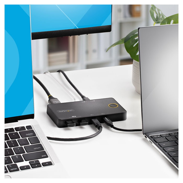 StarTech.com C2-H46-UC2-PD-KVM KVM Switch 2 Ordenadores USB C, 4K 60Hz 4096x2160, HDMI, 4 Puertos USB, PD 100W, Plug and Play, Negro