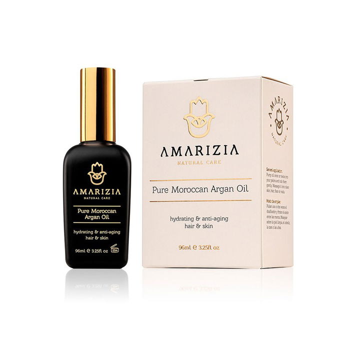 Amarizia Aceite de Argán Puro 96ml para Rostro, Cabello y Piel, Hidratante, Reparador y Antiedad con Vitamina E y Ácidos Grasos Omega-3