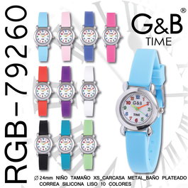 G&B TIME Reloj infantil redondo XS 24 mm, correa de silicona lisa
