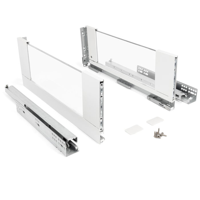 HERRAJES ALK Cajon Qube H185 Extraccion Total 500mm Laterales Cristal Blanco Cierre Amortiguado HERRAJES ALK Cajon Qube H185 Extraccion Total 500mm Laterales Cristal Blanco Cierre Amortiguado