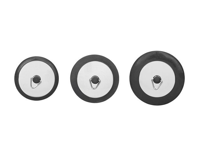 Kinvara Set 3 Tapones Fregadero Acero y Goma Negros y Metal 11.5x29.5x2.5 cm Diámetro: 4cm, 4.5cm, 5.5cm (Set de 24)