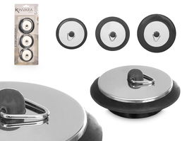 Kinvara Set 3 Tapones Fregadero Acero y Goma Negros y Metal 11.5x29.5x2.5 cm Diámetro: 4cm, 4.5cm, 5.5cm (Set de 24)