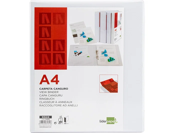 Liderpapel Carpeta Canguro 2 Anillas Mixtas 40mm A4 Plástico Blanco