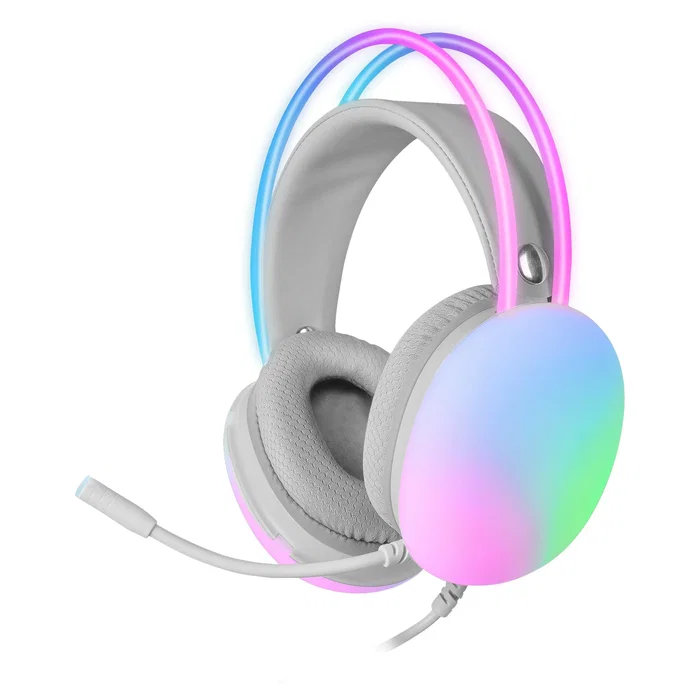 Mars Gaming Auriculares Gaming MHGLOW con Iluminación RGB 360°, Micrófono, Ultra-Bass 3D, Compatible con PC, PS5, Xbox Series X, Nintendo Switch, Blanco