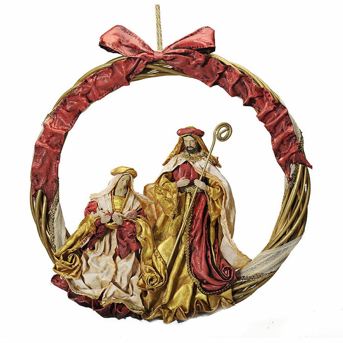 DKD Home Decor Corona de Nacimiento en Poliéster Rojo y Dorado 50x50x5 cm DKD Home Decor Corona de Nacimiento en Poliéster Rojo y Dorado 50x50x5 cm