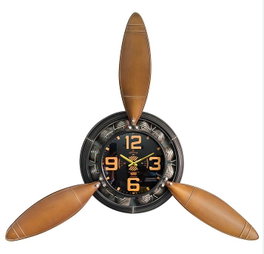 DKD Home Decor Reloj de Pared Hélice de Avión Negro y Marrón