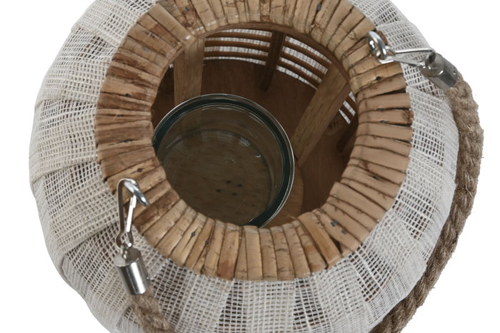 DKD Home Decor Portavelas Bambú y Lino Asa Natural Crudo