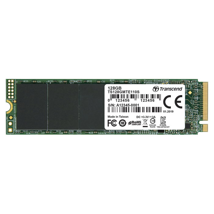 Transcend 128GB SSD M.2 2280 PCIe Gen 3 x4 NVMe MTE220S - Unidad de Estado Sólido 3D TLC, S/N: TS128GMTE220S