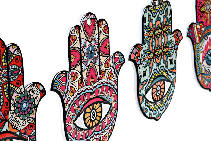 DKD Home Decor Salvamanteles Hamsa de Dolomite 18x22,5x0,8 cm Surtido Rosa y Azul