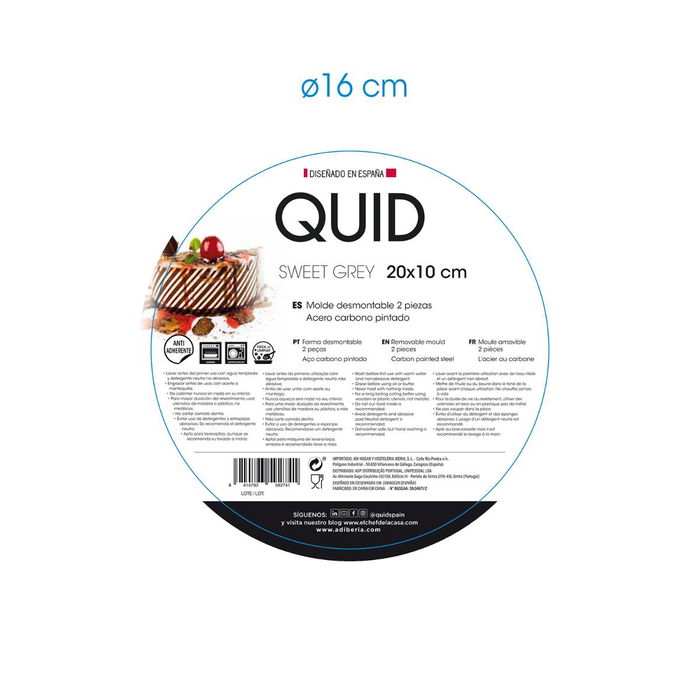 Molde Desmontable Acero Pintado Sweet Grey Quid 20x10 cm (8 Unidades)