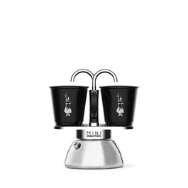 Bialetti Juego de cafetera italiana Mini inducción 100 ml con 2 tazas - Acero inoxidable / Negro