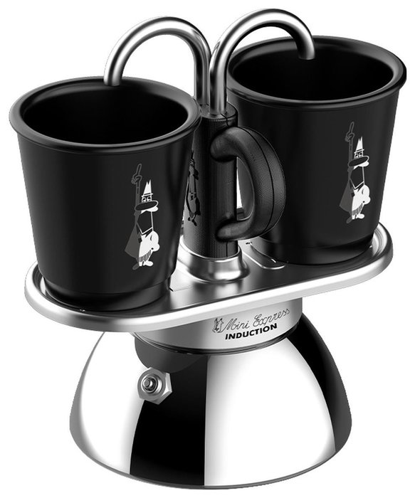 Bialetti Mini Express Induction con 2 tazas, Negro/Plata