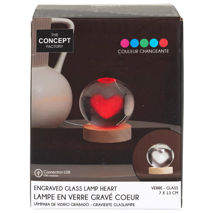 The Concept Factory Lámpara Bola de Vidrio con Efecto 3D y Base de Madera The Concept Factory Lámpara Bola de Vidrio con Efecto 3D y Base de Madera